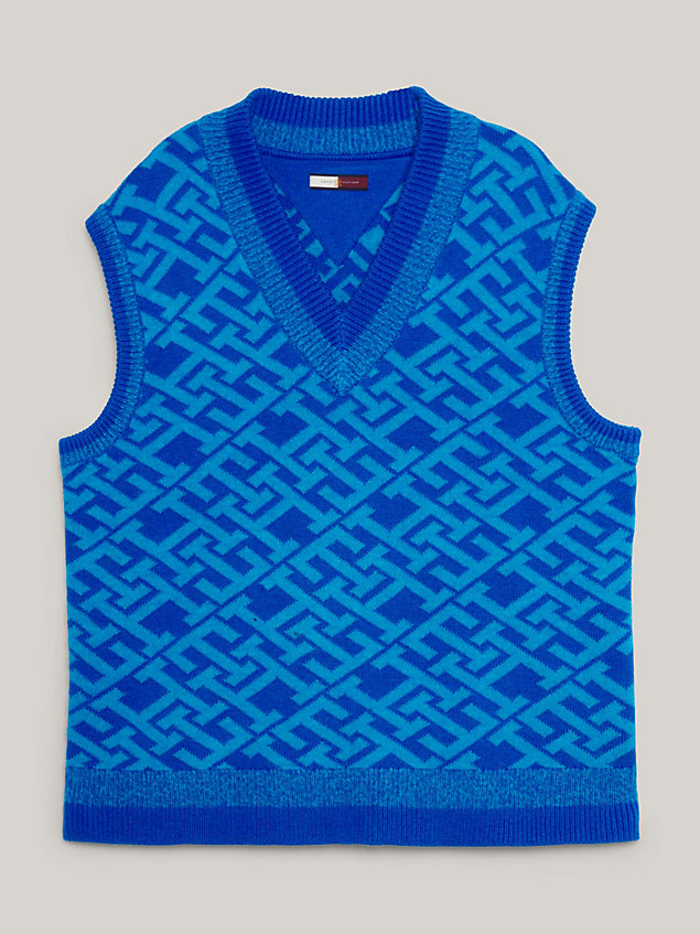 blue kamizelka swetrowa we wzór z monogramem dla mężczyźni - tommy hilfiger