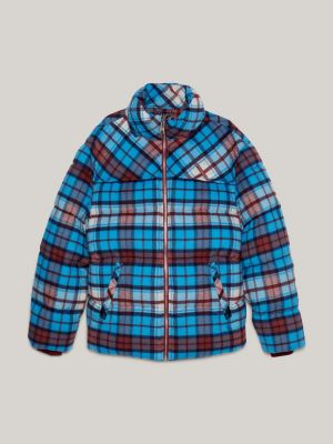 Blue plaid cheap puffer jacket