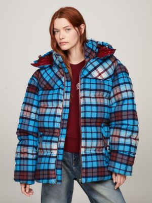 Checked store puffer jacket