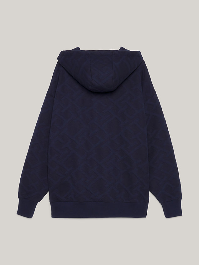 blue th monogram oversized fit hoodie mit prägung für herren - tommy hilfiger
