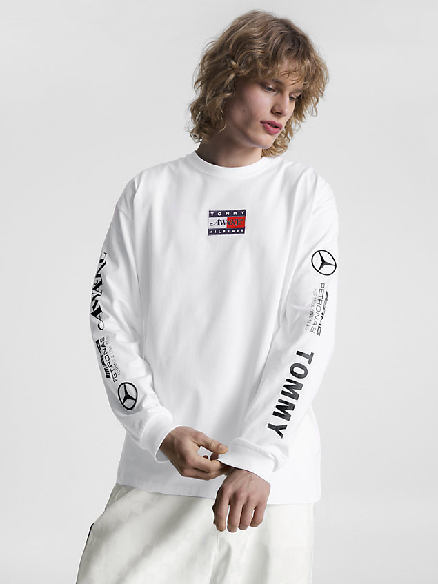 white tommy x mercedes-amg f1 x awake ny long sleeve t-shirt for men tommy hilfiger