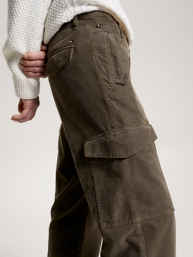 khaki garment-dyed corduroy cargo trousers for men tommy hilfiger