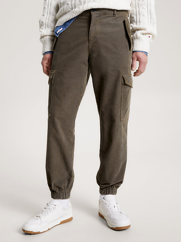 khaki garment-dyed corduroy cargo trousers for men tommy hilfiger