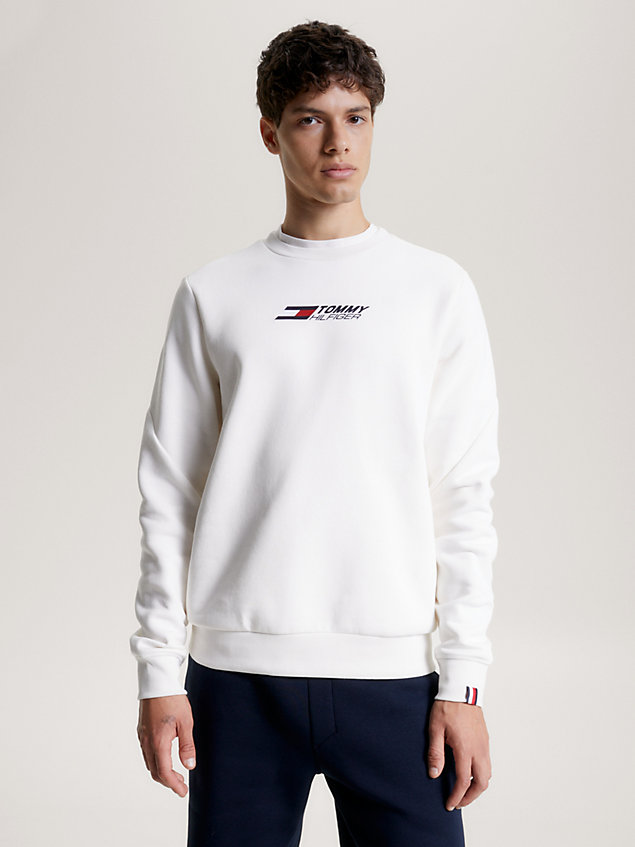 white sport essential flex fleece sweatshirt for men tommy hilfiger