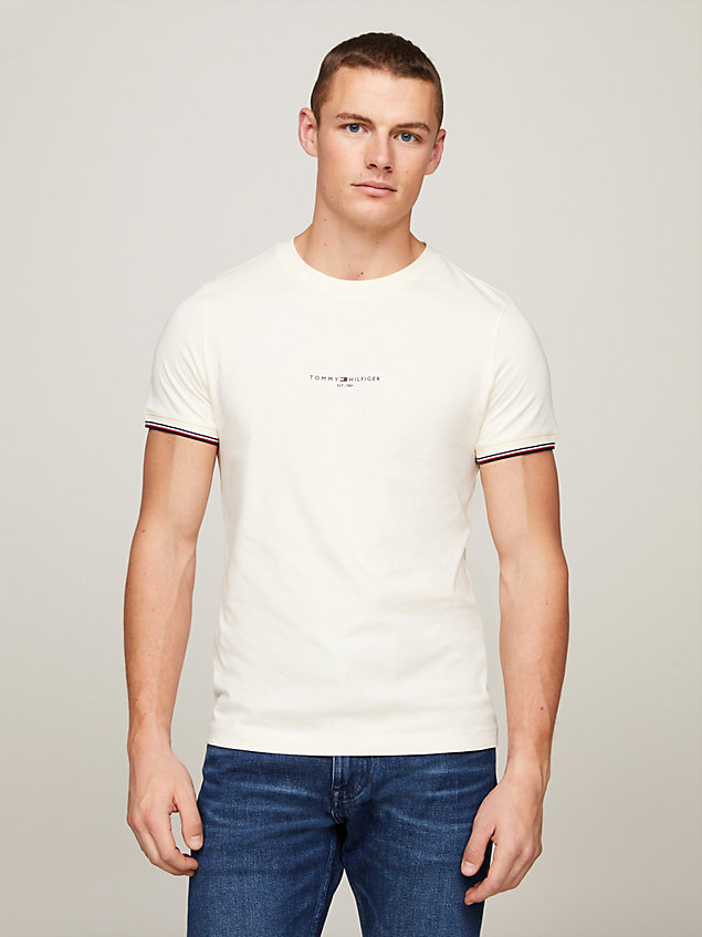 beige tipped cuff slim fit t-shirt for men tommy hilfiger