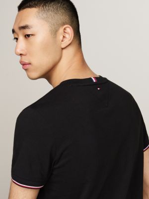 black signature tipped slim knit t-shirt for men tommy hilfiger