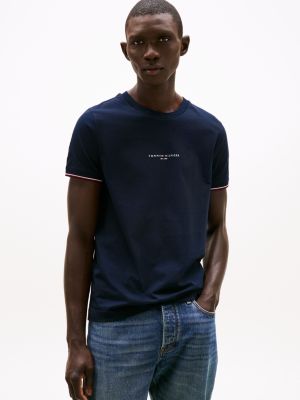 blue slank t-shirt met contrastbiezen voor heren - tommy hilfiger