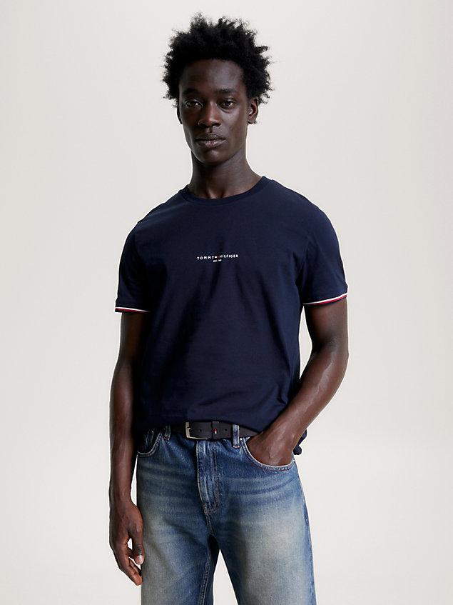 t-shirt ajusté à manches contrastées blue pour hommes tommy hilfiger