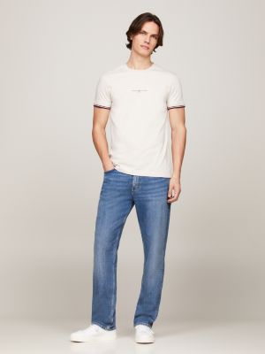 t-shirt slim fit con bordi iconici marrone da uomini tommy hilfiger