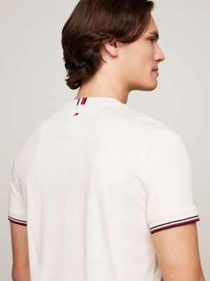 t-shirt slim fit con bordi iconici marrone da uomini tommy hilfiger