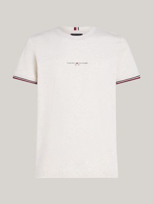 t-shirt slim fit con bordi iconici marrone da uomini tommy hilfiger