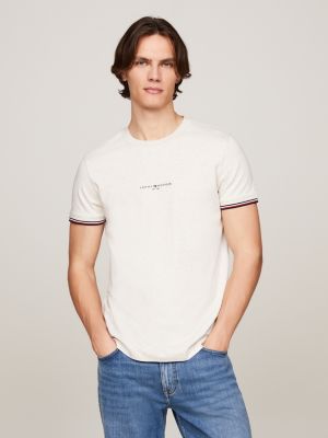 t-shirt slim fit con bordi iconici marrone da uomini tommy hilfiger