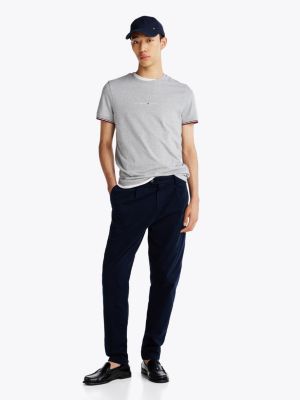 grey signature tipped cuff slim t-shirt for men tommy hilfiger