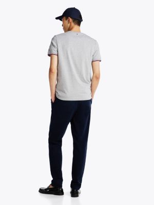 grey signature tipped cuff slim t-shirt for men tommy hilfiger