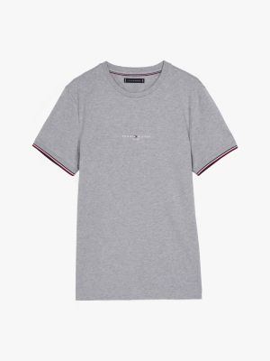 grey signature tipped cuff slim t-shirt for men tommy hilfiger