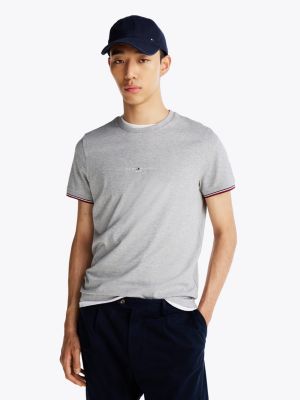 camiseta de punto con ribetes distintivos grey de hombres tommy hilfiger