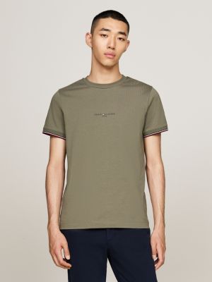 green signature tipped cuff slim t-shirt for men tommy hilfiger