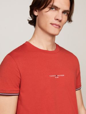 t-shirt ajusté à liseré emblématique rouge pour hommes tommy hilfiger