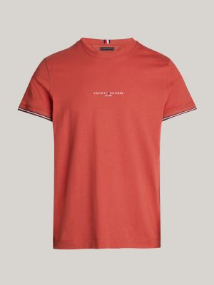 t-shirt ajusté à liseré emblématique rouge pour hommes tommy hilfiger