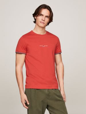 t-shirt ajusté à liseré emblématique rouge pour hommes tommy hilfiger