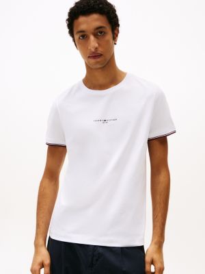 white t-shirt o wąskim kroju z kontrastowym wykończeniem dla mężczyźni - tommy hilfiger