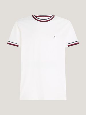 | Tommy Hilfiger Weiß mit Rundhals-T-Shirt | Tommy-Zierstreifen