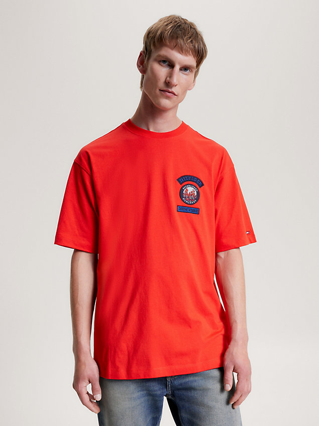 orange dżersejowy t-shirt z kolorowym logo dla mężczyźni - tommy hilfiger