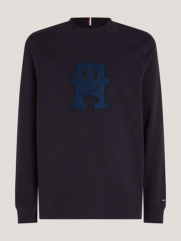 blue th monogram appliqué long sleeve t-shirt for men tommy hilfiger