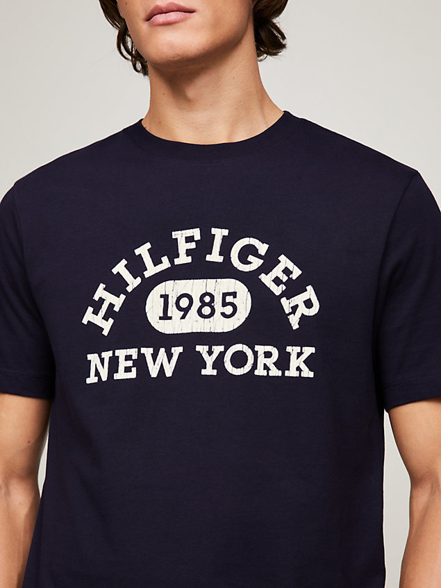 blue college t-shirt met hilfiger monotype-logo voor heren - tommy hilfiger