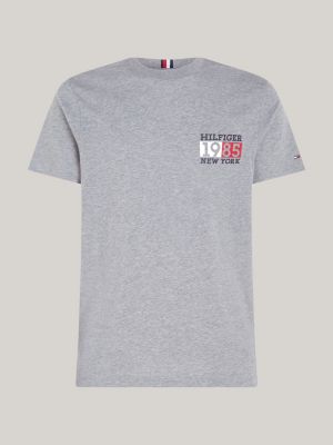 Grey | Crew New York Logo Hilfiger Tommy T-Shirt | Neck