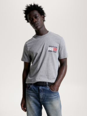 Crew New T-Shirt Tommy Logo Hilfiger Neck York | | Grey