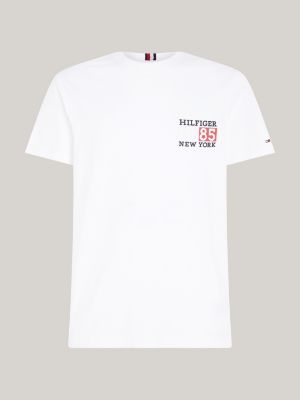 York New | | Neck Tommy Crew T-Shirt Logo White Hilfiger