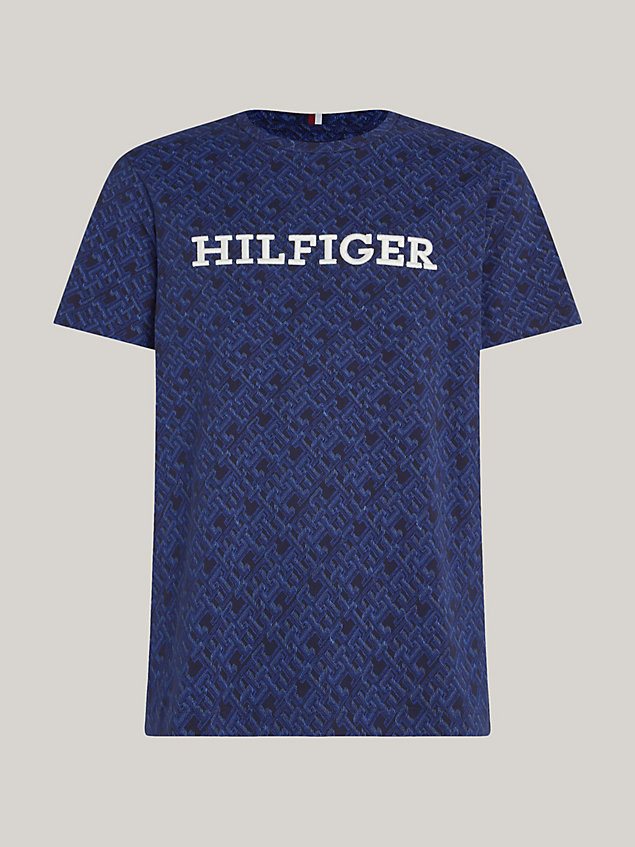 blue th monogram all-over print t-shirt for men tommy hilfiger