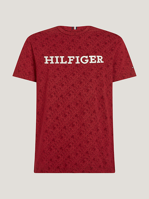 t-shirt con stampa del monogramma th all over red da uomo tommy hilfiger