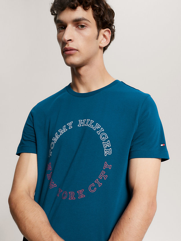 blue slim fit t-shirt met hilfiger monotype-logo voor heren - tommy hilfiger