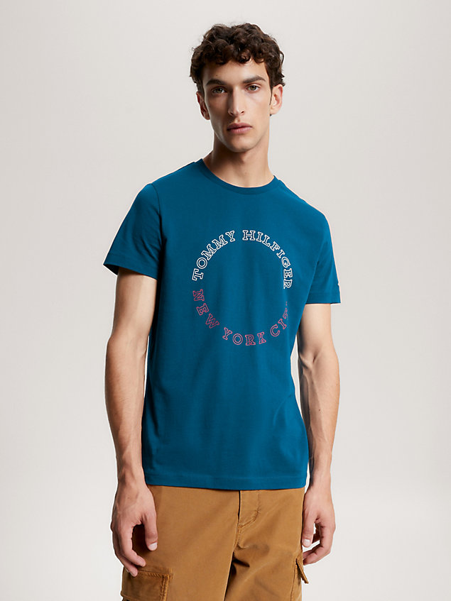 blue slim fit t-shirt met hilfiger monotype-logo voor heren - tommy hilfiger
