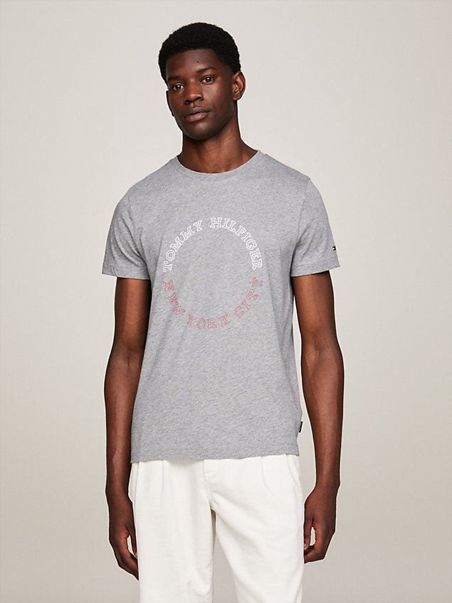 grey t-shirt z logo hilfiger o wąskim kroju dla mężczyźni - tommy hilfiger