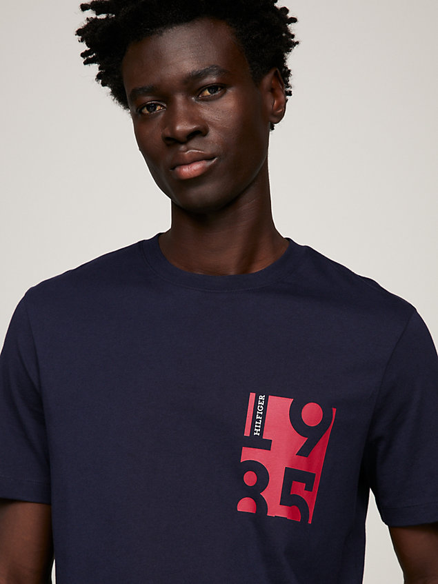 blue logo print crew neck t-shirt for men tommy hilfiger