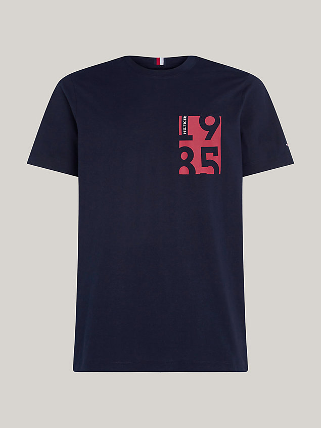 blue logo print crew neck t-shirt for men tommy hilfiger