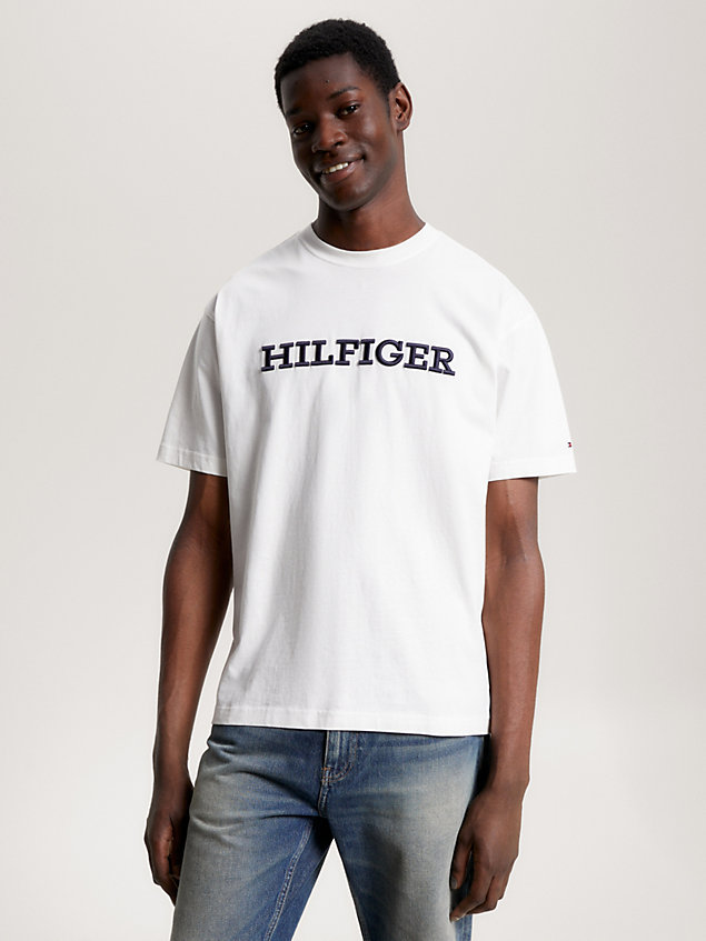 t-shirt coupe des archives à monotype hilfiger white pour hommes tommy hilfiger