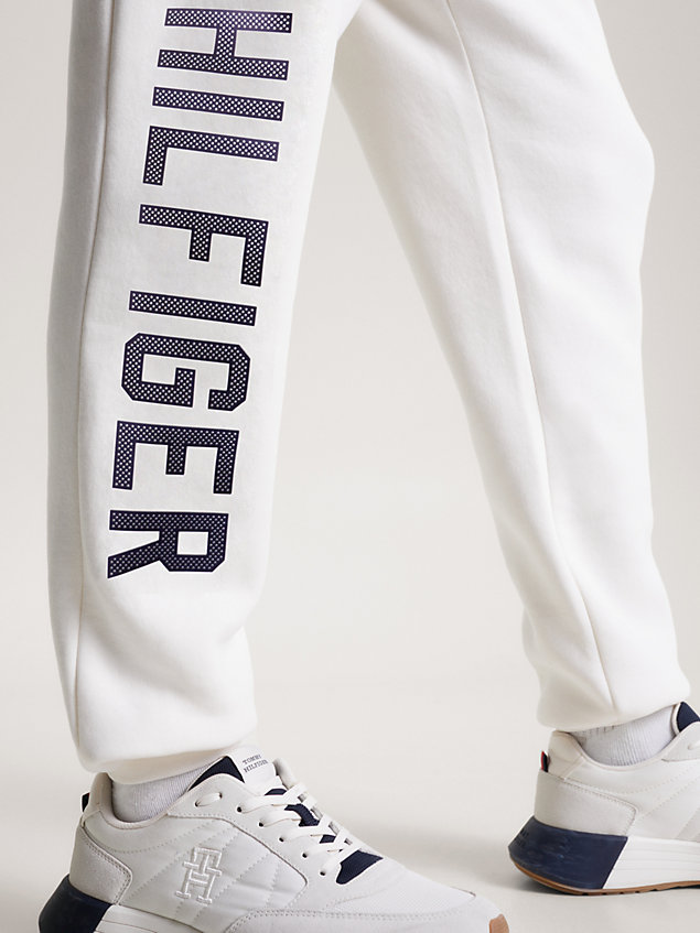 white sport graphic logo cuffed joggers for men tommy hilfiger