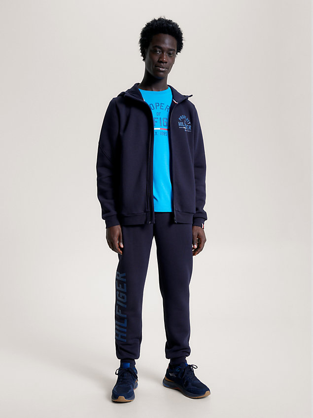 blue sport reißverschluss-hoodie mit grafik-logo für herren - tommy hilfiger