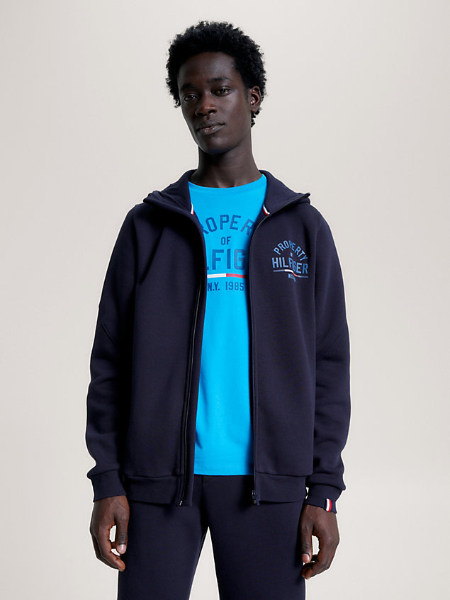 blue sport reißverschluss-hoodie mit grafik-logo für herren - tommy hilfiger