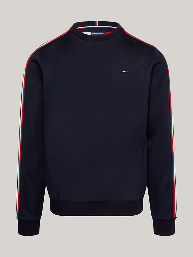 blue sport recycled signature tape sweatshirt for men tommy hilfiger