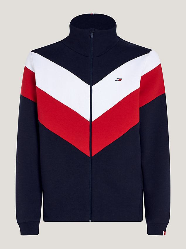 red sport colour-blocked funnel-neck zip-thru sweatshirt for men tommy hilfiger