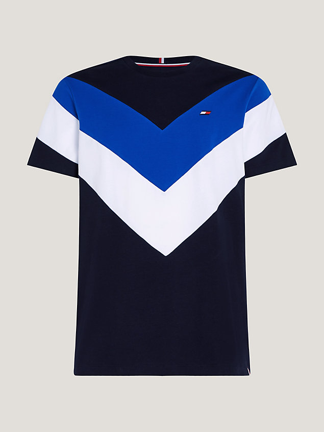 blue sport colour-blocked crew neck t-shirt for men tommy hilfiger