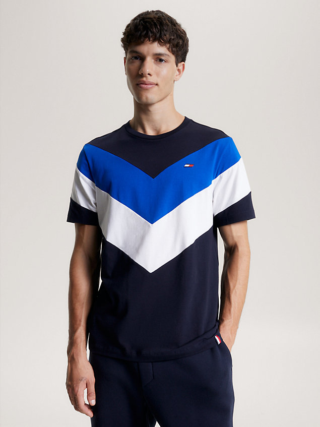 blue sport colour-blocked crew neck t-shirt for men tommy hilfiger
