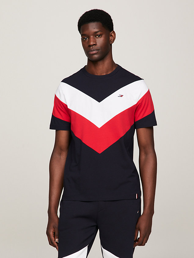 red sport colour-blocked crew neck t-shirt for men tommy hilfiger