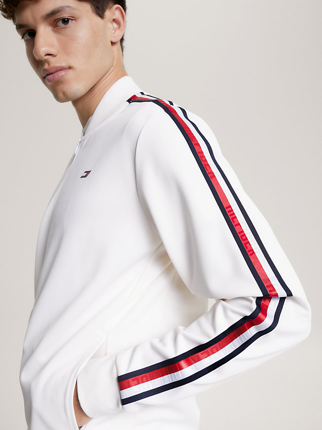 white sport recycled zip-thru sweatshirt for men tommy hilfiger