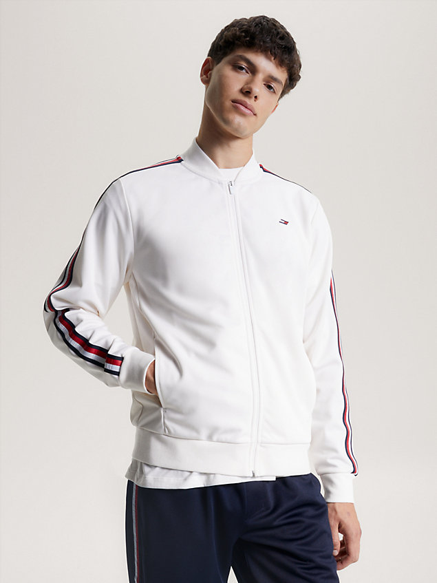 white sport recycled zip-thru sweatshirt for men tommy hilfiger